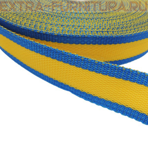 Стропа двухцветная, шир.30мм, цв. василек/желтый, уп.25м, пл. 17 гр/м