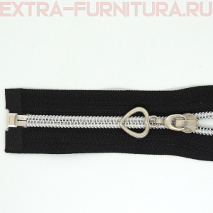 Молния спираль декор Т5 70см цв.черный/серебро (сердце)