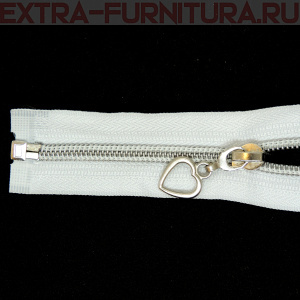 Молния спираль декор Т5 75см цв.белый/серебро (сердце)