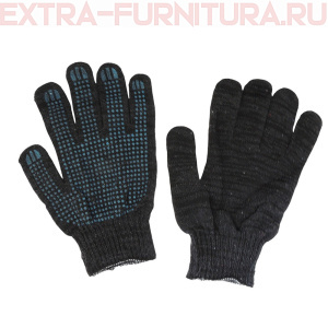 Перчатки ХБ 5-ти нитка с ПВХ, точка, 10кл, цв.черный