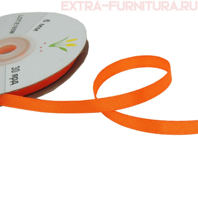 Лента атласная  6 мм  цв.075 светло-оранжевый рул. 27,42м