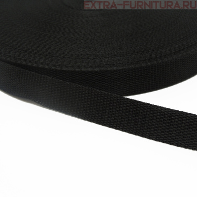 Стропа шир.20мм (+/-1мм), цв.чёрный, уп.50м*15уп, Б, пл. 8,3 гр/м