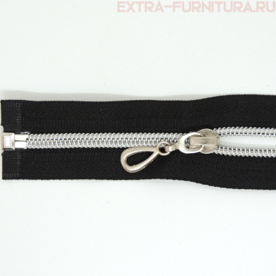 Молния спираль декор Т5 90см цв.черный/серебро (капля)